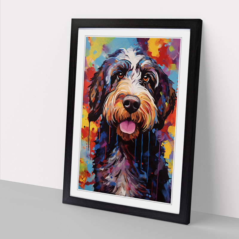 Labradoodle Expressionism No.2 - Single Picture Frame Print on Wood, 64cm H x 46cm W x 2cm D, Black
