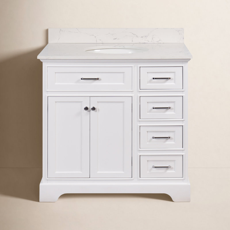 Ronnie 36'' Single Bathroom Vanity with Top, White, Engineered Marble