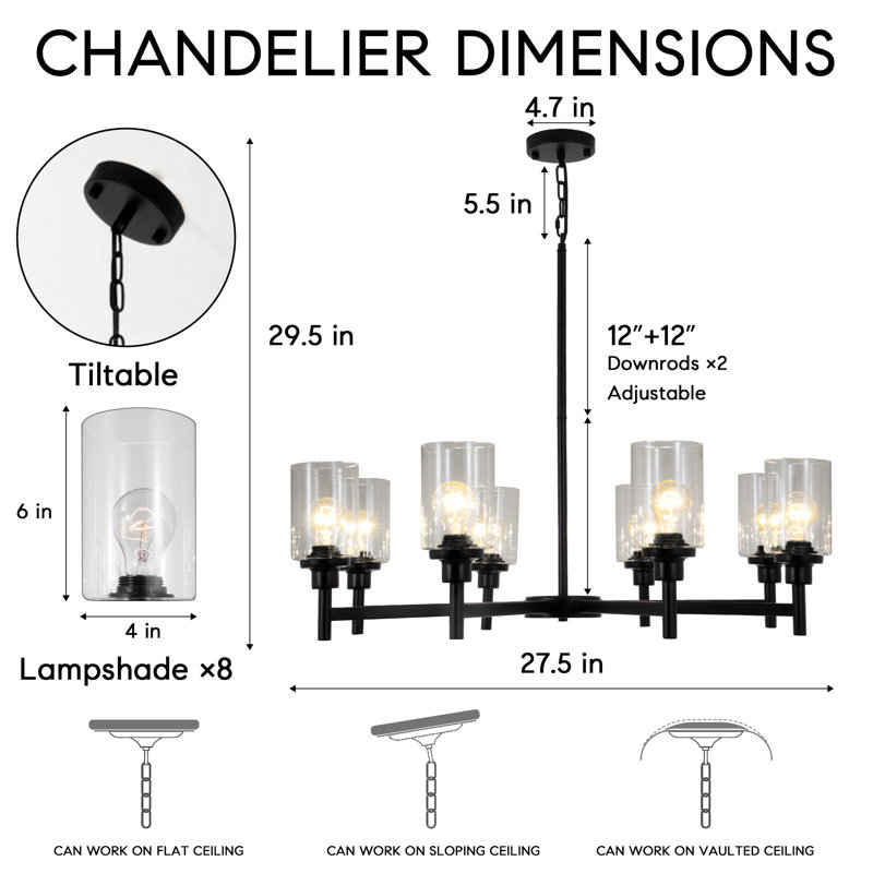 8 - Light Dimmable Wagon Wheel Chandelier