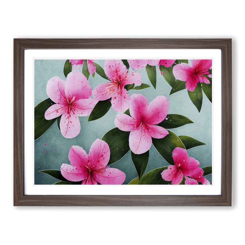 Rhododendron Flowers Splashed - Single Picture Frame Print, 46cm H x 64cm W x 2cm D, Walnut Framed