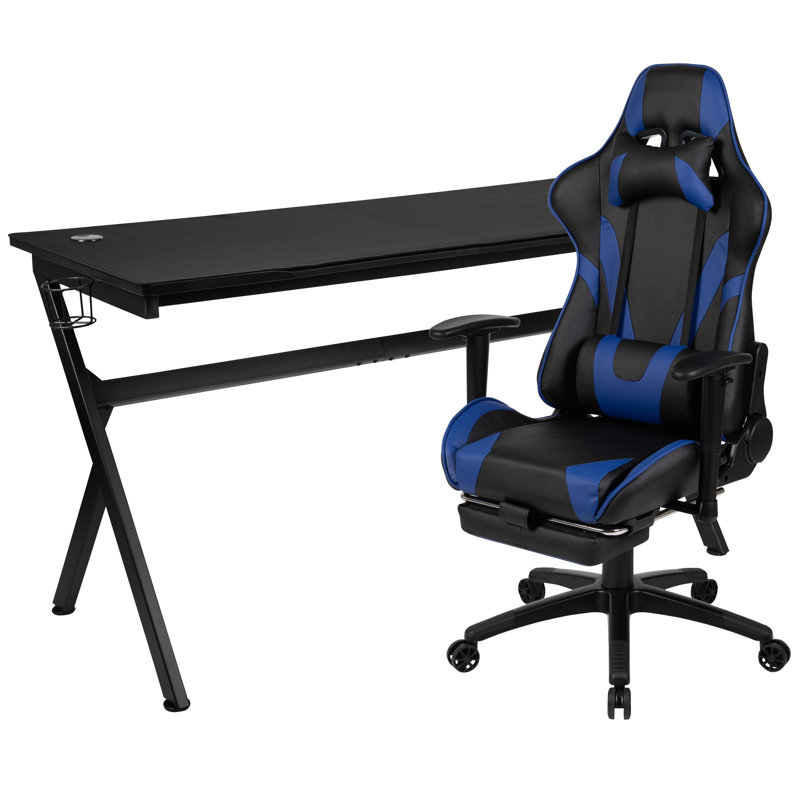 Bridesdale 2 Piece Steel Rectangular Computer Desk Office Set with Chair, Blue
