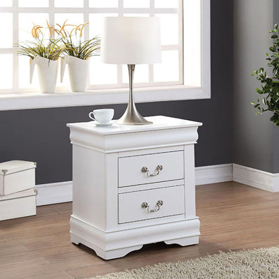 Table de chevet blanche pour chambre à coucher avec deux motifs - pin massif, poignées hypnotisantes 2 tiroirs pour la grâce