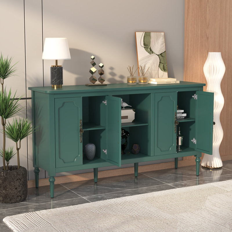 Gurbachan 59-in Vintage four-door cabinet with open shelves, Green