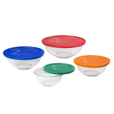 Pyrex Smart Essentials 8 Piece Glass Mixing Bowl Set with Lid