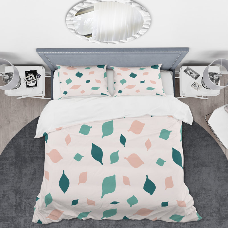 Abstrait vert clair et rose II - Ensemble de housse de couette moderne Mid-Century - Microfibre de polyester