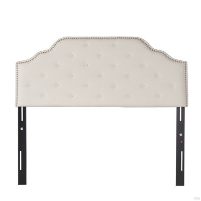 Tufted Upholstered Headboard  Solid Wood Head Board With Durable Metal Legs, Adjustable Height Headboard With Nailhead Trim,Fabric Headboard In Modern Button Tuffted Design
