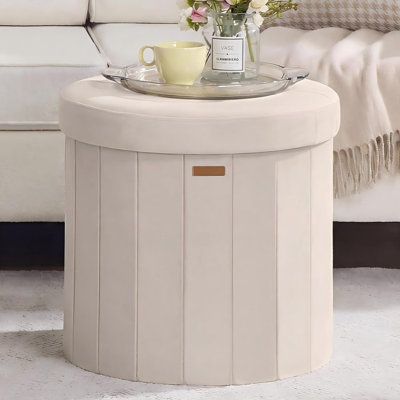 Repose-pieds rond avec repose-pieds, tabouret pliant avec repose-pieds avec couvercle amovible, facile à assembler, tabouret de coiffeuse en velours pour chambre à coucher, salon, entrée, beige cappuccino