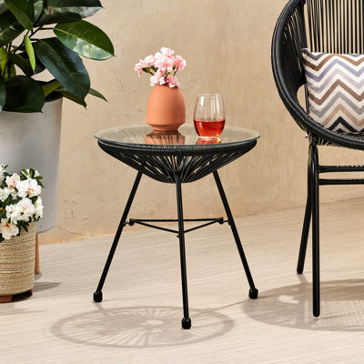 Table d'appoint extérieure en verre trempé noir de construction durable