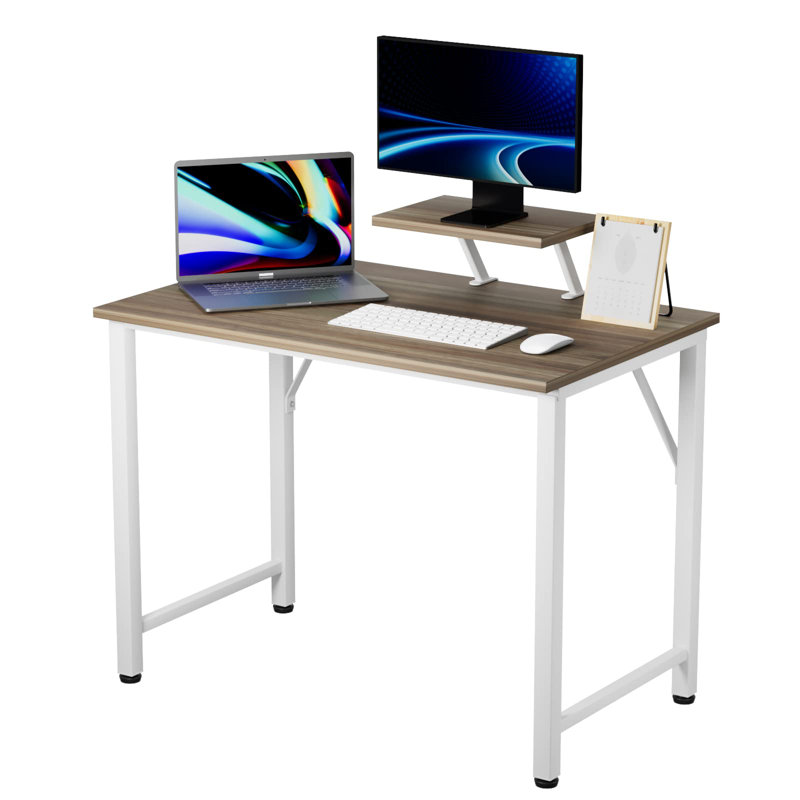 Noureen Metal Base Writing Desk, Dark wood, 75cm H x 80cm W x 40cm D