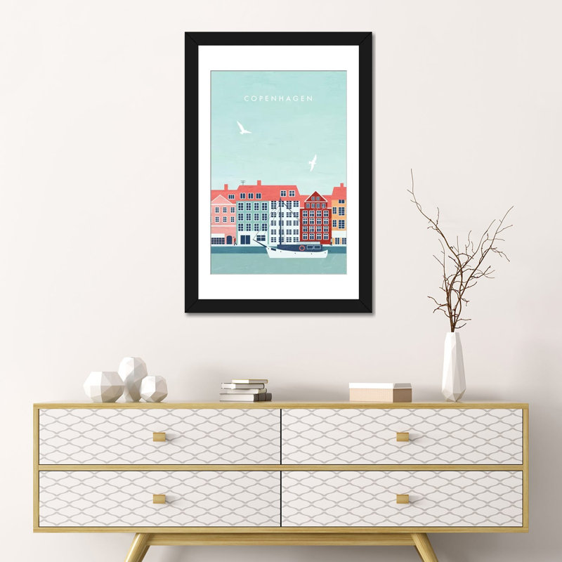 « copenhague », impression sur toile, Papier d'art encadré noir, Blanc, H 24 po x l 16 po x P 1 po