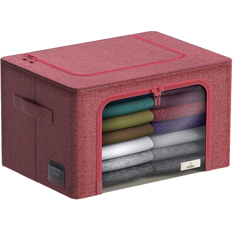 Medium Storage Box Foldable with Window & Handles 1-Piece, Pink