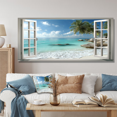 «Open Window Beach Views In Mexico - Coastal Windows», art mural encadré blanc bord de mer