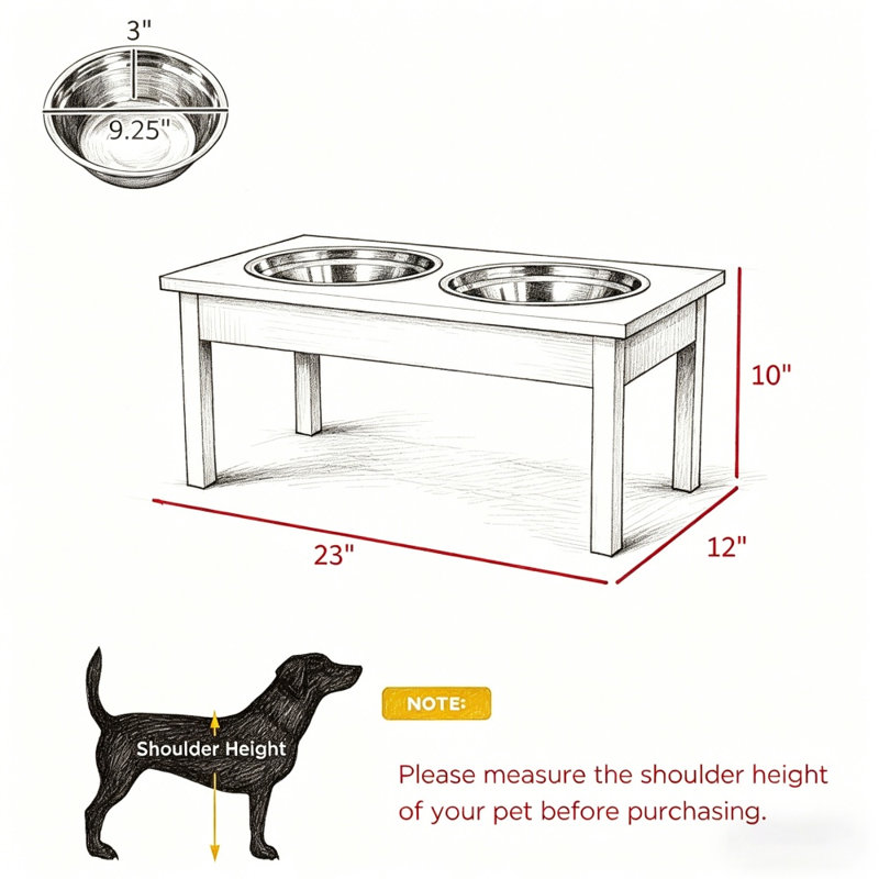 Ensemble de bols pour chien surélevés en acier inoxydable, acier et bois