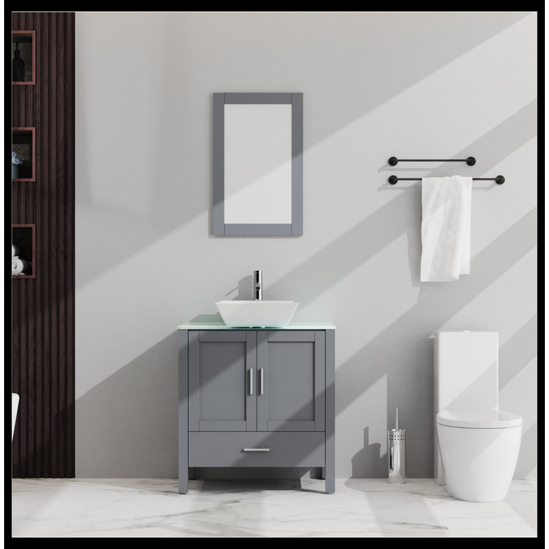 Meuble-lavabo simple 30,00 po avec plateau en verre Fargosa, Gris