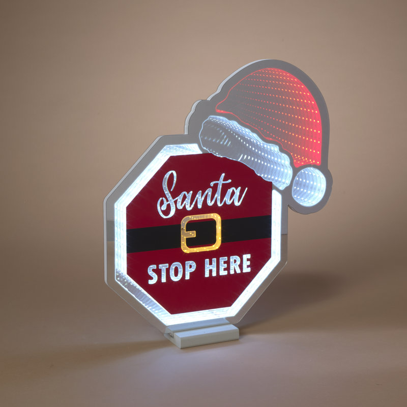 Panneau lumineux miroir infini UL Electric Santa STOP HERE 42,6 cm (16,79 po) de hauteur