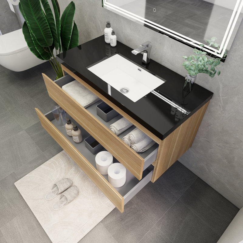 Castin 41.5'' Single Bathroom Vanity with Acrylic Top, Light Oak