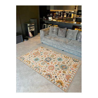 Machine Washable Multicolor Traditional Motif Floral Pattern Vintage Decorative Woven Base Rug