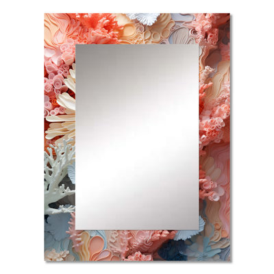 Pink And White Coastal Coral Collage IV - Corals Decorative Wall Mirror, Cream Large Mirror, Printed Metal Art