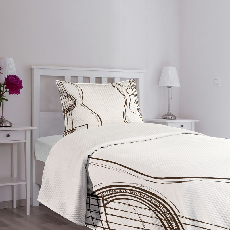 White Quilted Twin Bedspread Set with Pillow Sham
