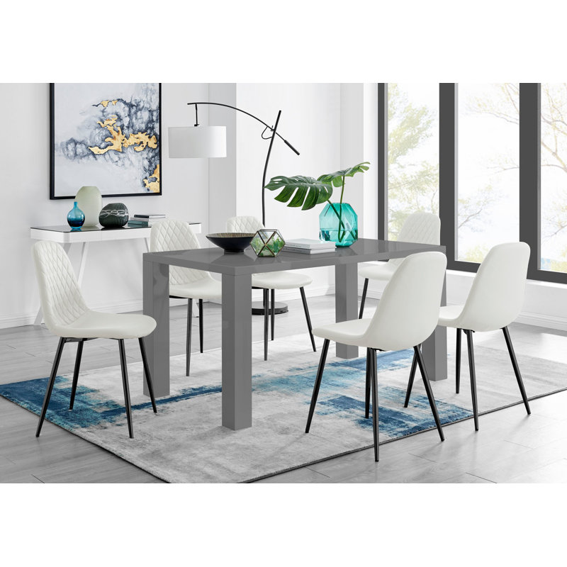 Chowchilla 6 Black Dining Table And 6 White Black Leg Chairs, White, White/Black