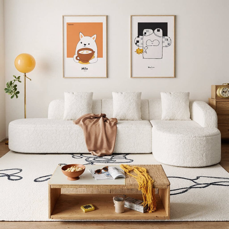 Canapé modulaire incurvé en L Veloria de 111,8 po | Tissu en polyester à poils longs texturé litchi moderne | Dossier incurvé avec 3 coussins | Modulaire en forme de nuage sans assemblage pour le salon ou l’appartement