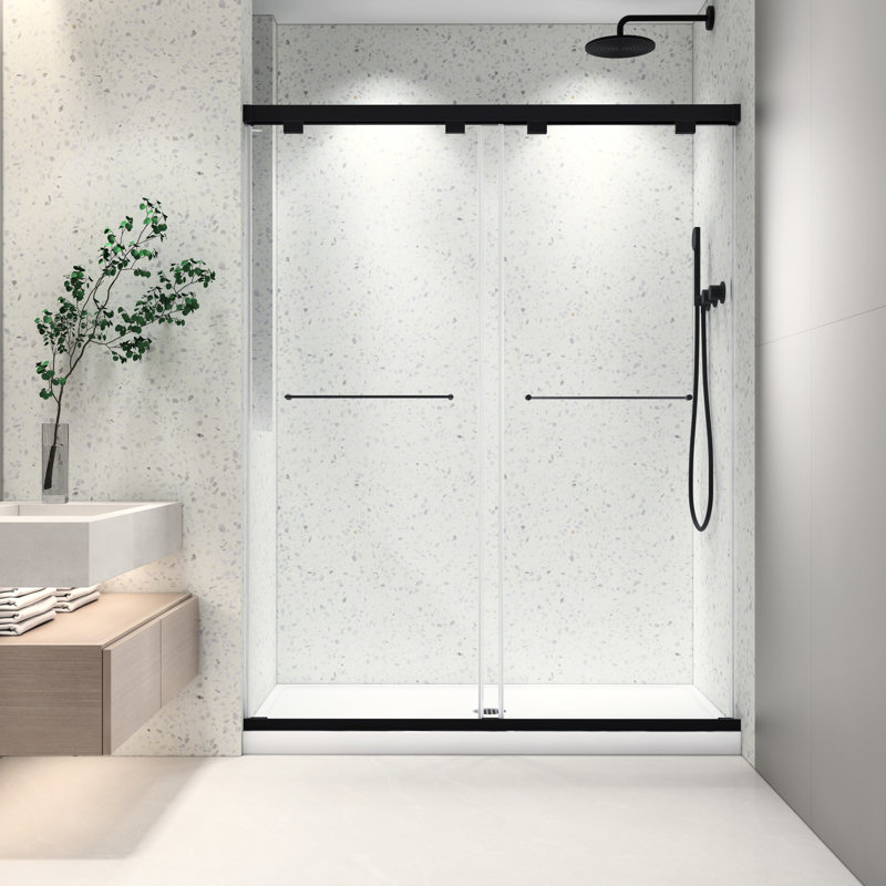 Porte de douche 6076 pouces - noir mat, double coulissement, verre trempé de 8 mm, nettoyage nano, fonction de fermeture en douceur, - membrane de protection coulissante noire facile à nettoyer, réglable - housse