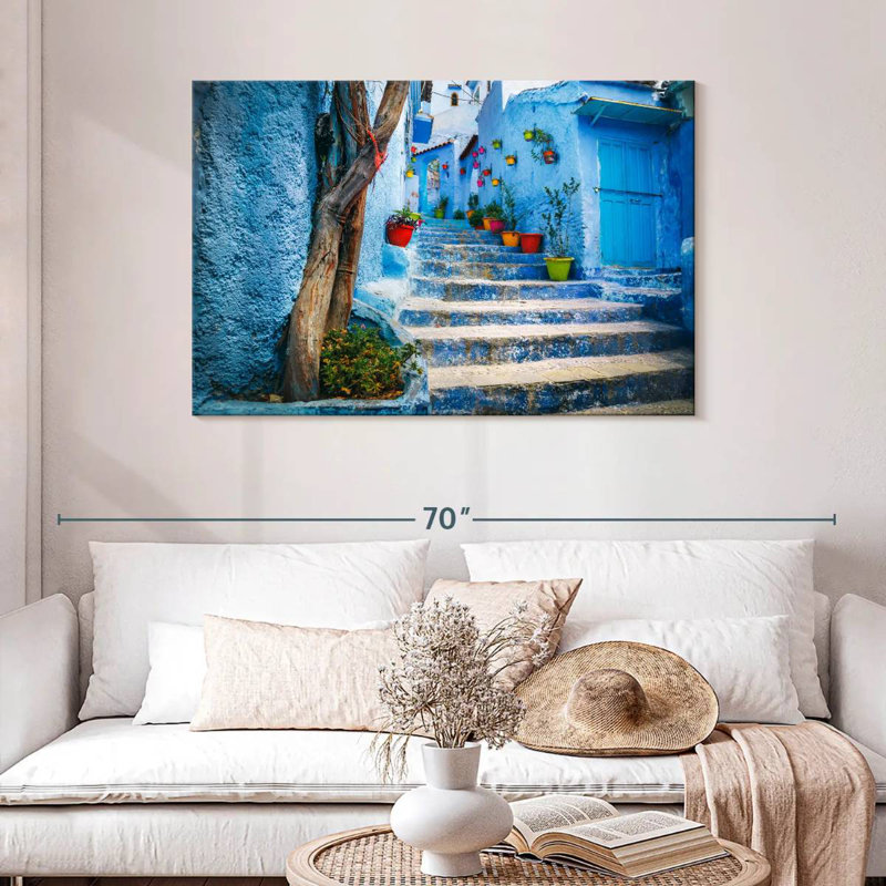Ravi Chefchaouen escalier bleu, H 30 po x l 45 po
