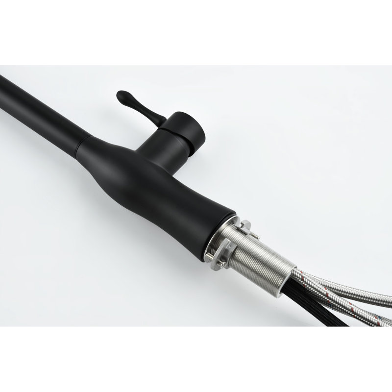 Robinet rétractable noir mat d'inspiration professionnelle, corps en acier inoxydable