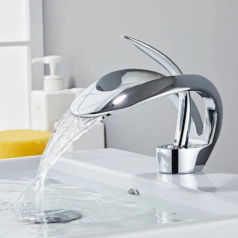 Robinet de lavabo de salle de bain chromé à poignée simple, Chrome