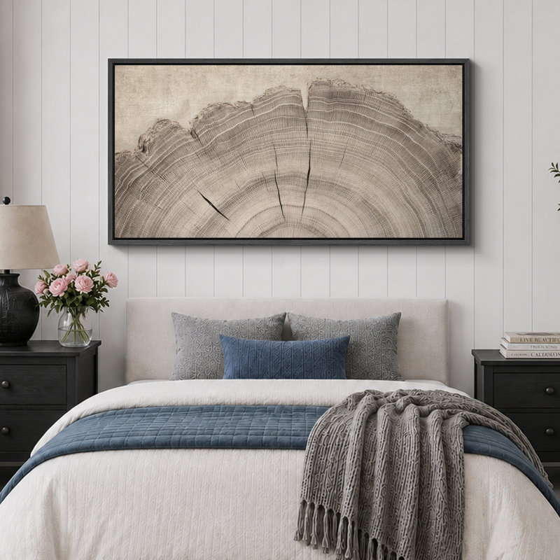 Grande impression sur toile encadrée - Anneaux d'arbre pour décoration intérieure moderne, Noir, H 30 po x l 60 po