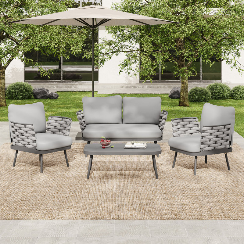 Mariano Steel 4-Pieces Coversation Set, Grey, Gray, Gray