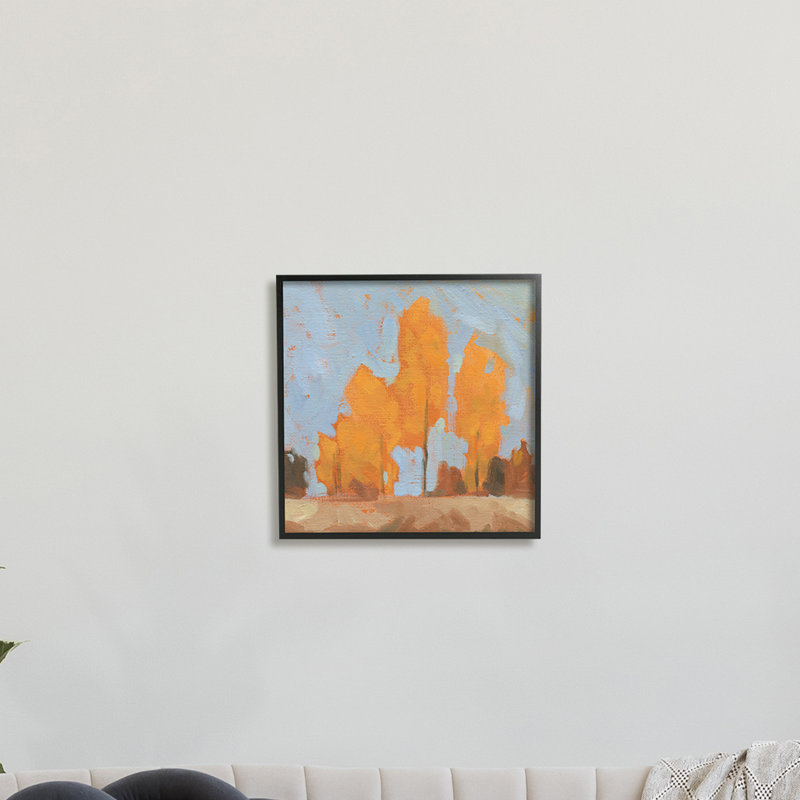 Automne, arbres, feuilles orange brillantes, ciel bleu doux, Estampe numérique Farmhouse, H 17 po x l 17 po