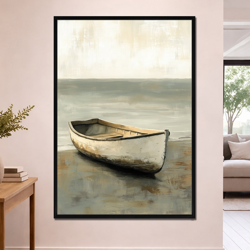 " Quiet Harbour Rowboat I ", H 60 po x l 40 po, Cadre flottant noir