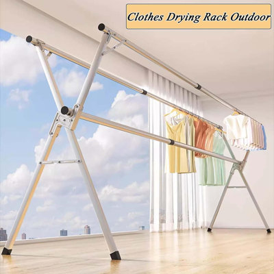 Séchoir à vêtements réglable pliable - Séchoir à linge en acier inoxydable avec barres doubles, sécheuse d'extérieur robuste (1,6 m)