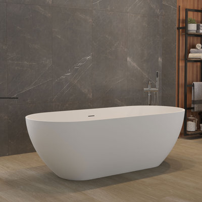 59" x 30" Freestanding Soaking Solid Surface Bathtub with Drain