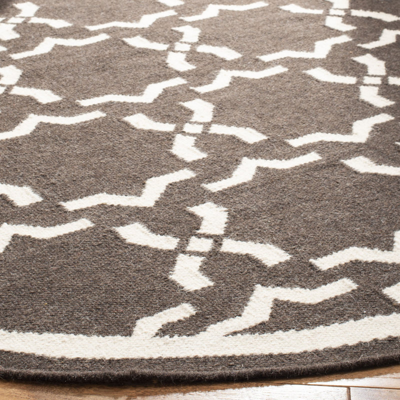 Rodgers Hand Woven Flat Weave Wool/Cotton Geometric Rug in Chocolate, Runner 2'6" x 12'