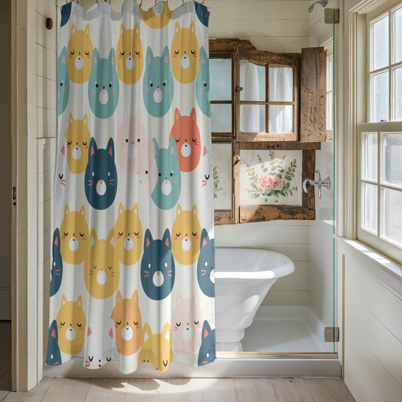 Cute Kitty Motifs - Rideau de douche standard 1 pièce, H 74 po x l 71 po