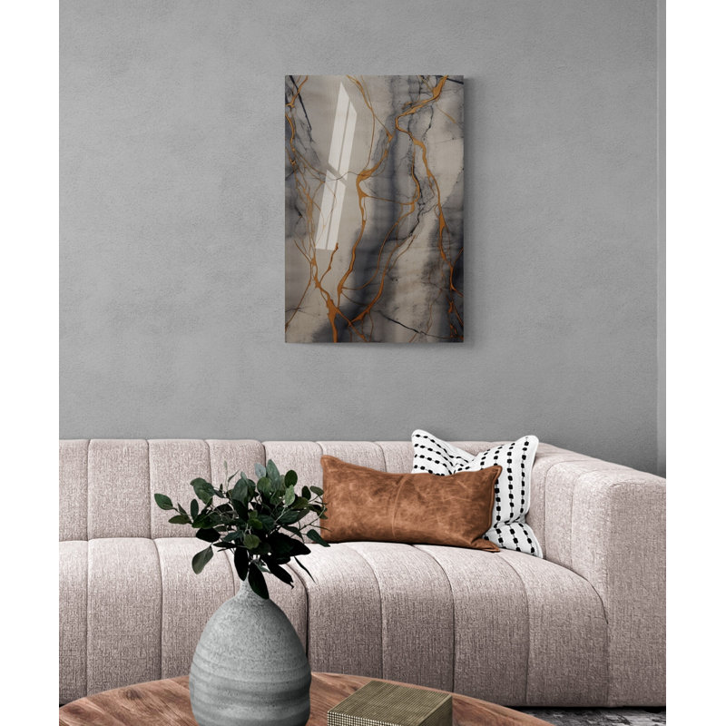 Décoration murale en verre trempé gris marbré, reproduction d'art abstrait moderne sur verre, H 35,50 po x l 23,50 po