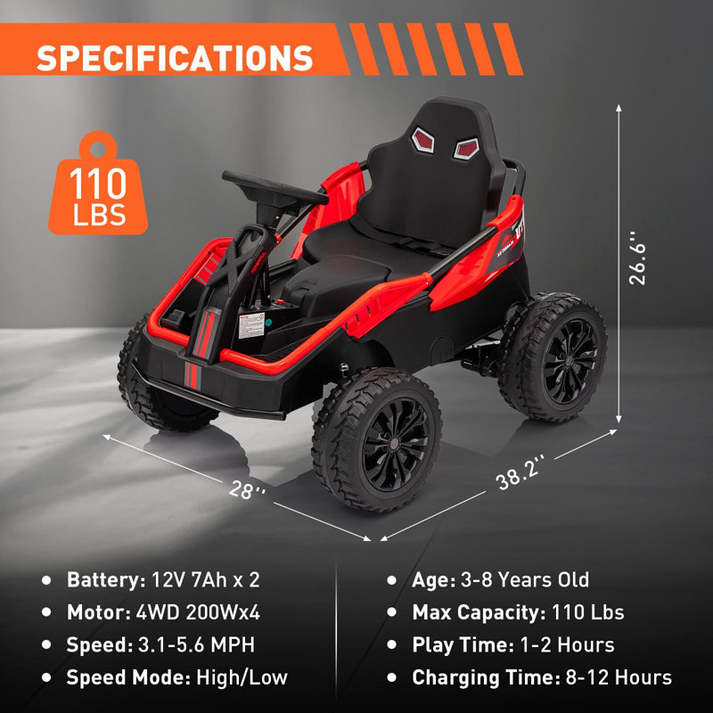 Voiture 24V 4X4 Ride On pour enfants, voiture UTV 4X85w 6MPH avec télécommande pour parent, Rouge