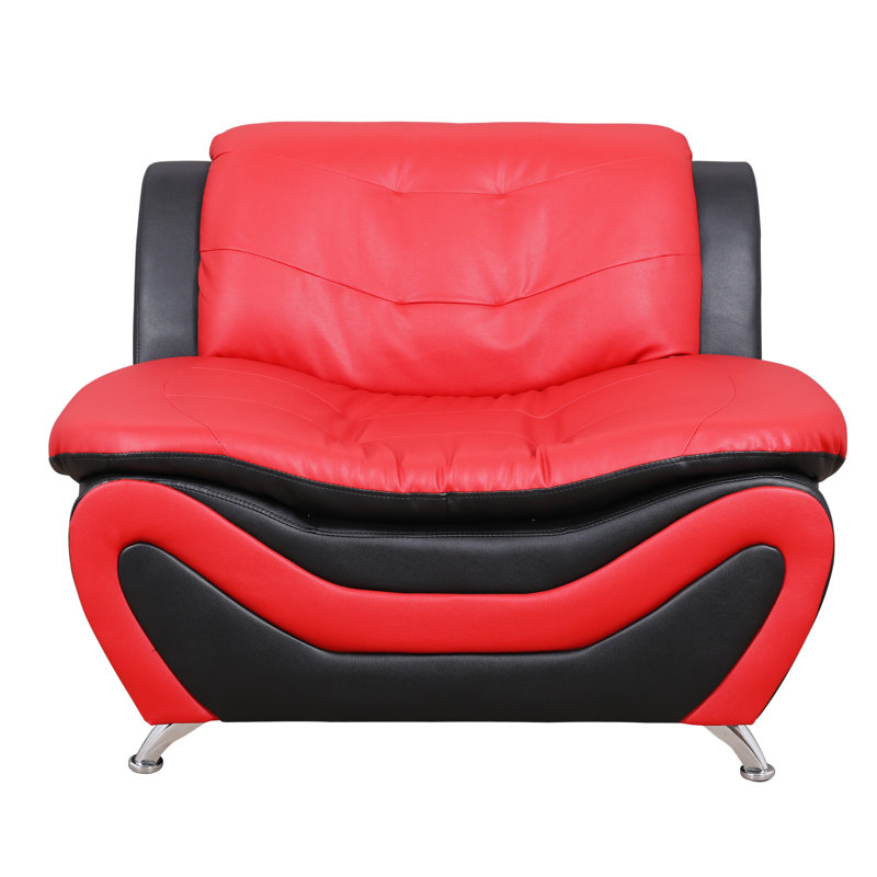 Fauteuil de chambre capitonné Maranda, Similicuir rouge / noir