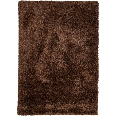 Tapis à longs poils en laine tissé à la main rouille et brun Rogalski