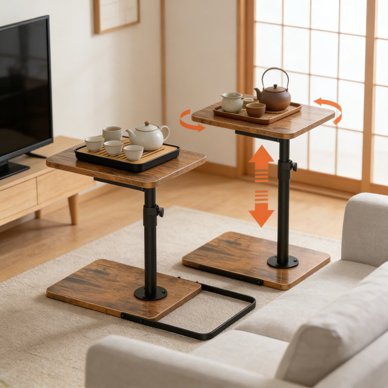 Table-plateau pivotante pour canapé pour téléviseur - table d'appoint réglable en hauteur avec base large et stable, conception en forme de C peu encombrante pour canapé, lit ou salle de bain, paquet de 2