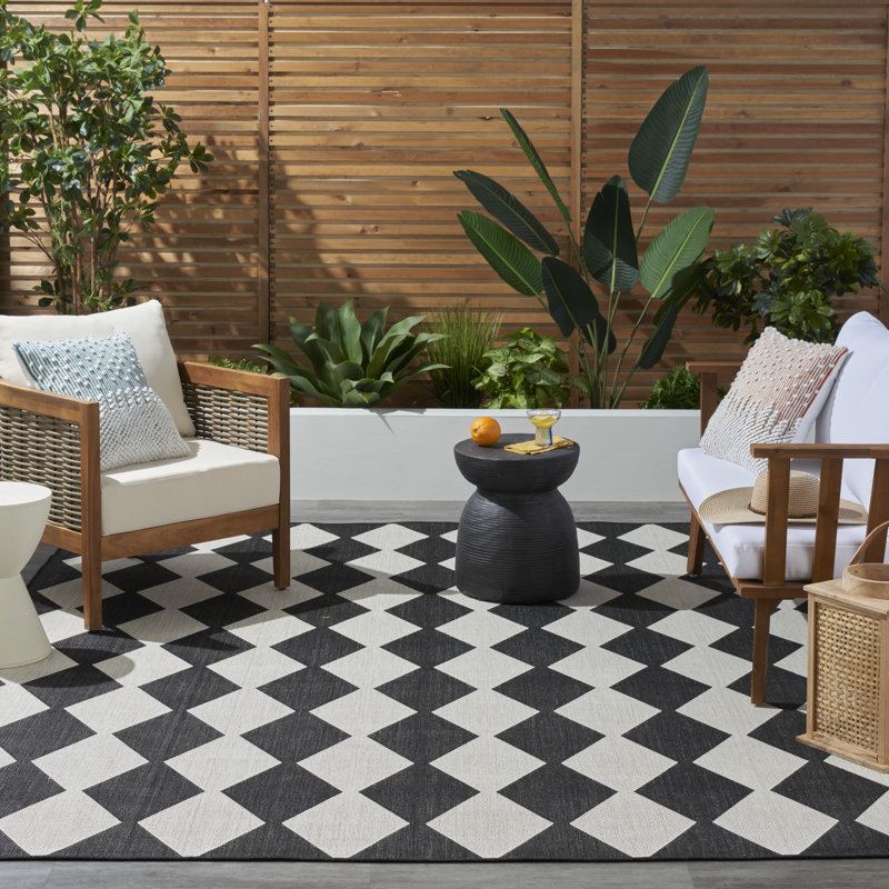 Tapis intérieur / extérieur rectangulaire Positano, Rectangle 9 pi x 12 pi, Noir