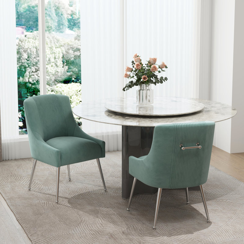 Farr Velvet Upholstered Side Chair With Silver Legs, Green