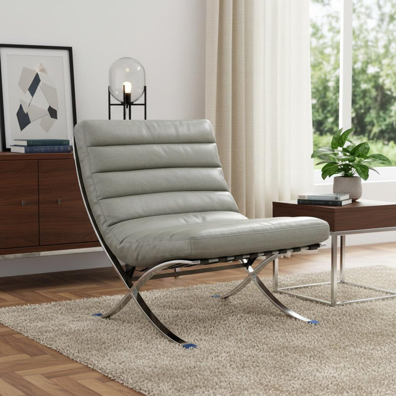  Fauteuil d'appoint pliant en cuir capitonné gris et argent, Gris