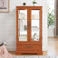 Vitrine de rangement éclairée avec tablettes réglables en verre, panneau de fibres à densité moyenne en chêne foncé et fabrication en verre avec tiroir
