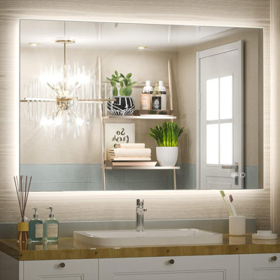 Miroir de salle de bain avec lumières 40 X 28 pouces, miroir à DEL avec rétroéclairage, miroir anti-buée avec gradation continue, pilote à DEL homologué UL, imperméable, CRI90 +, verre trempé HD