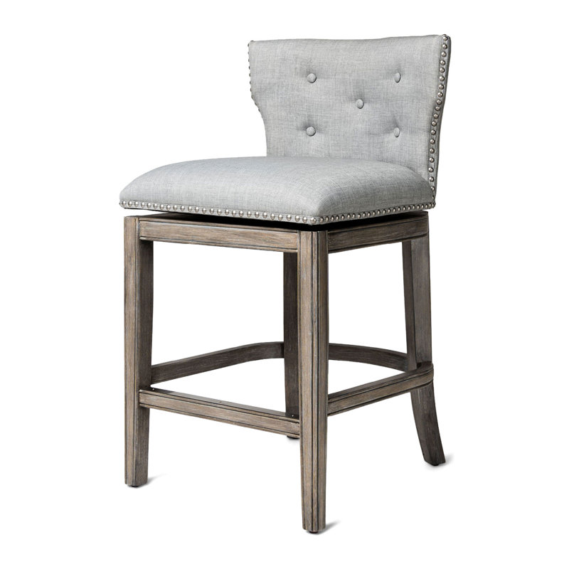 Reclaimed Oak Swivel Counter Stool with Ash Grey Upholstery