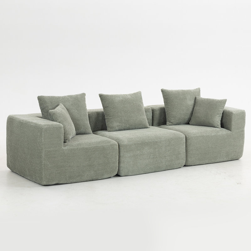 Canapé modulaire modulaire à 3 places, canapé à assise profonde entièrement en mousse avec chenille texturée moelleuse, installation compressée et installation sans outils, conception à profil bas pour les petits espaces, l 111 po x P 37 po x H 23,6 po