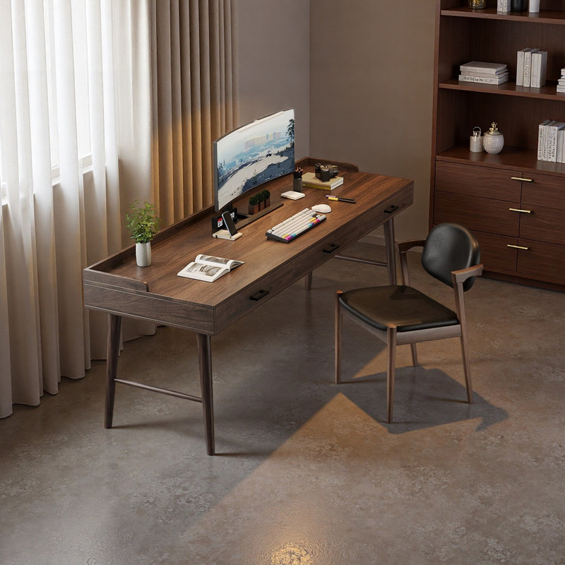 Élégant bureau en noyer rétro, 29.52" H x 62.99" W x 23.62" D